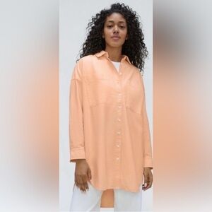 Everlane The Way Long Organic Cotton Button Down Top Longsleeve Boxy Orange 2